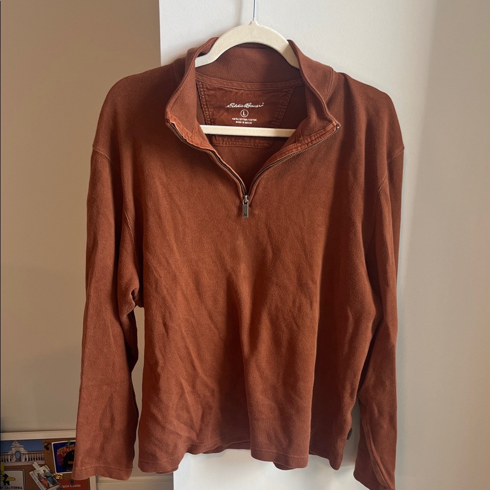 Eddie Bauer Men's Rust Half Zip-Up Sweater